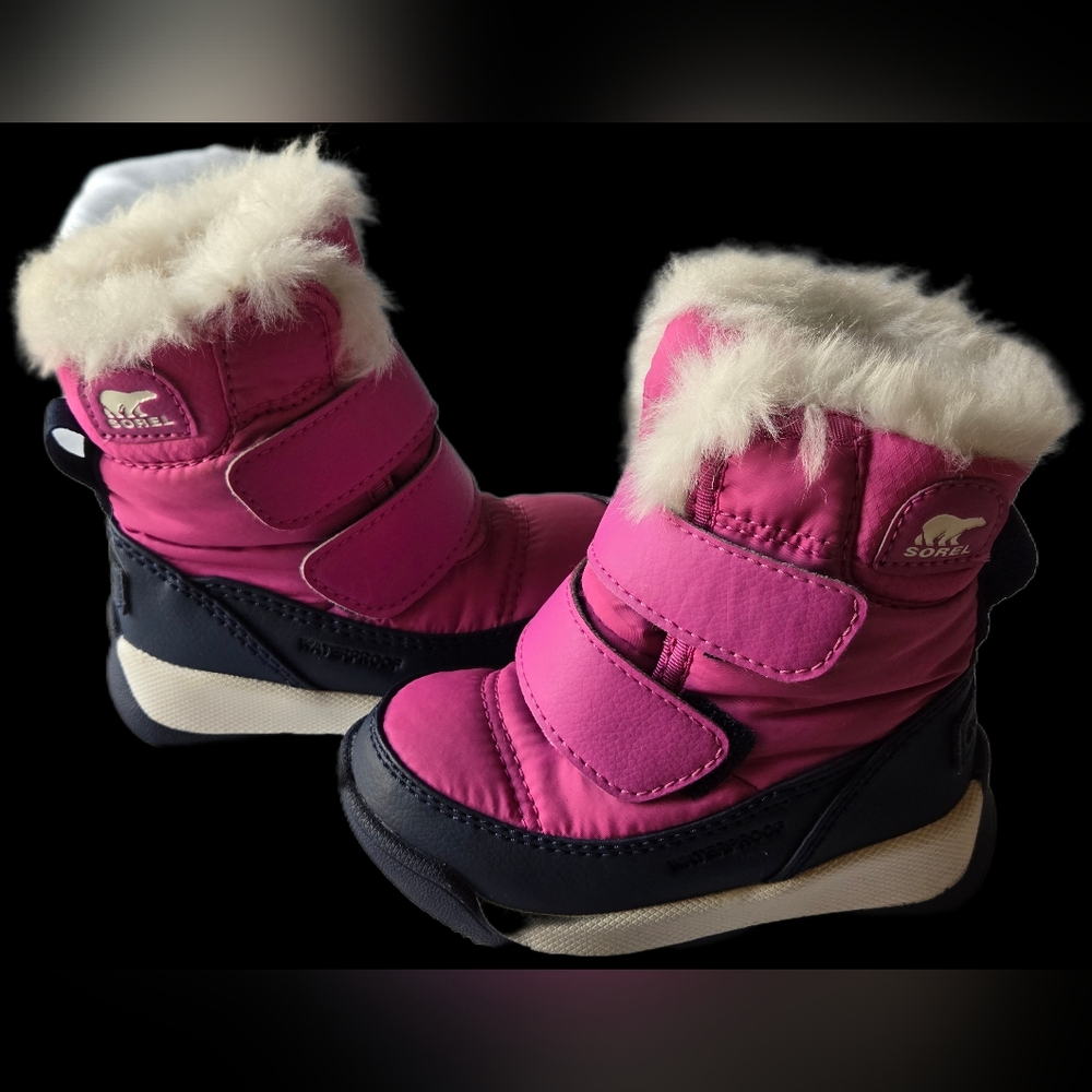 Pink and Black SOREL Winter Boots with Fur Trim
